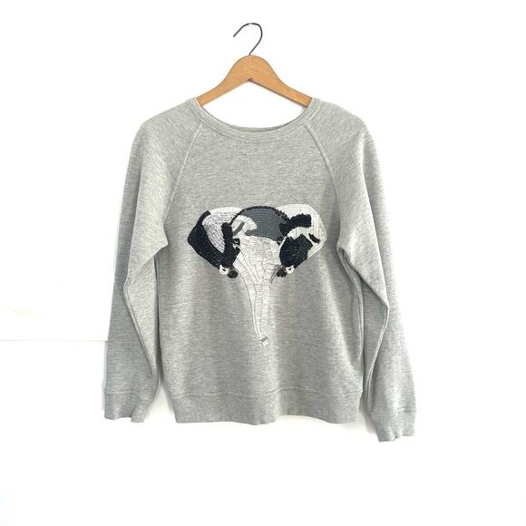 Anthropologie Tops - Anthropologie x Uzma Bozai Grey Beaded Elephant 100% Crewneck Cotton Sweater XS